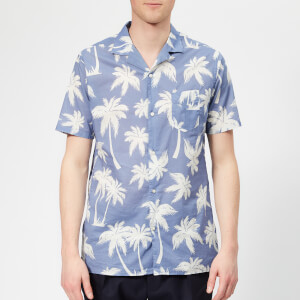 Officine Générale Men's Dario Palm Print Shirt - Indigo/White