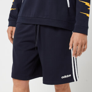 adidas Men's Essential 3 Stripe Fleece Shorts - Navy