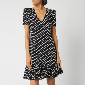 MICHAEL MICHAEL KORS Women's Dot Ruffle V Neck Dress - Black/Bone