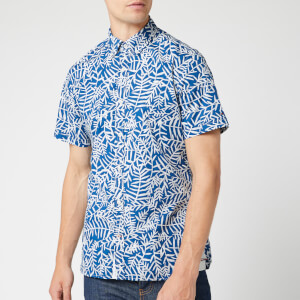 Tommy Hilfiger Men's Slim Large Leaf Print Shirt - Blue Quartz/Snow White