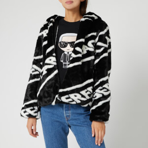 Karl Lagerfeld Women's Faux Fur Jacket with Logo - Black/White