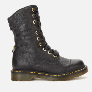 Dr. Martens Women's Aimilita Leather/Tartan Toe Cap 9-Eye Boots - Black/Stewart
