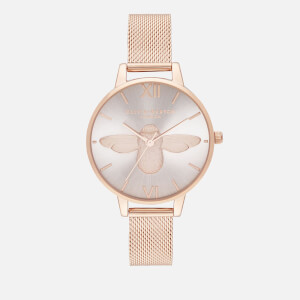 Olivia Burton Women's 3D Bee Mesh Watch - Demi Blush Dial & Rose Gold Mesh