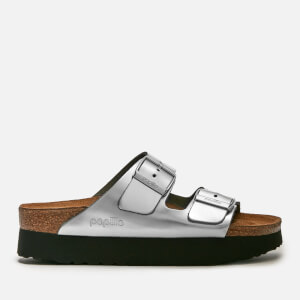 Birkenstock Papillio Women's Arizona Metallic Platform Double Strap Sandals - Silver