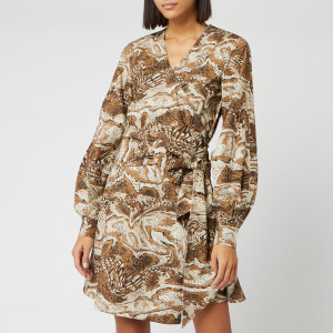 Ganni Women's Printed Cotton Poplin Mini Dress - Tiger's Eye