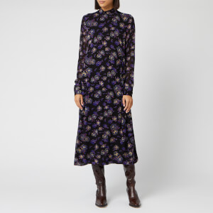 Ganni Women's Printed Georgette Maxi Dress - Black
