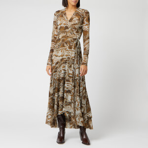 Ganni Women's Printed Mesh Dress - Tiger's Eye