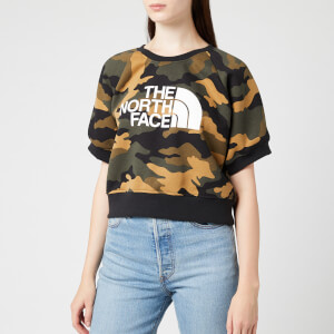 The North Face Women's NSE Graphic Short Sleeve Crew Neck Sweatshirt - Burnt Olive Green Waxed Camo Print