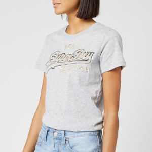 Superdry Women's V Logo Emb Outline Entry T-Shirt - Grey Marl