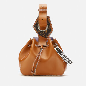 Ganni Women's Leather Drawstring Bag - Cognac