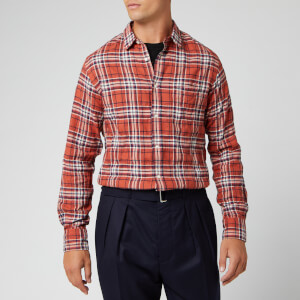 Officine Generale Men's Lipp Japanese Textured Check Shirt - Rust/Navy