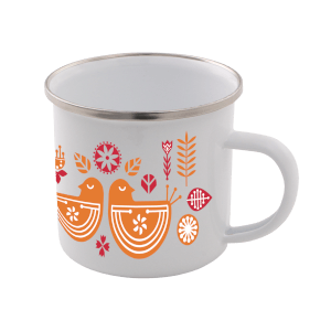 Scandi Bird Print Enamel Mug – White