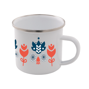 Colourful Flower Scandi Print Enamel Mug – White