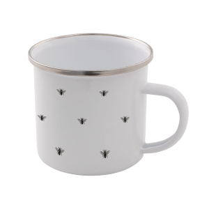 Bee Pattern Enamel Mug – White