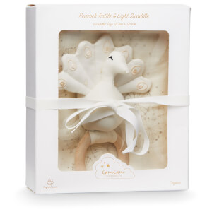 Cam Cam Swaddle and Peacock Rattle Gift Box - Dandelion Natural