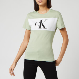 Calvin Klein Jeans Women's Blocking Monogram Ck Short Sleeve T-Shirt - Earth Sage