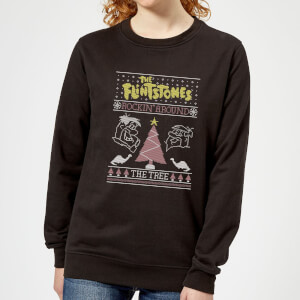 Flintstones Rockin Around The Tree Women's Christmas Sweatshirt - Black