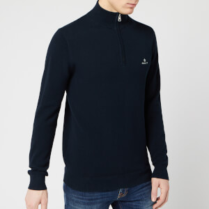 GANT Men's Cotton Pique Half Zip Sweatshirt - Evening Blue