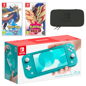 Nintendo Switch Lite (Turquoise) Pokémon Sword and Pokémon Shield Double Pack