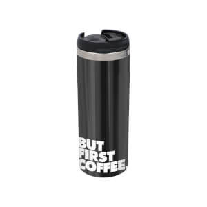 The Motivated Type But First Coffee Stainless Steel Thermo Travel Mug - Metallic Finish