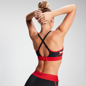 Дамски спортен сутиен с подвижни презрамки и плътен цвят Engage на MP - черно/ярко червено