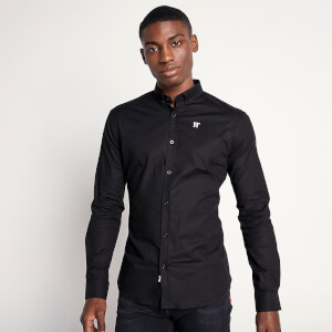 Men's Long Sleeve Contrast Logo Shirt - Black