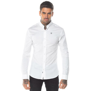 Men's Long Sleeve Contrast Logo Shirt – White