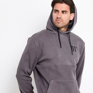 Men's Mixed Fabric Boxy Block Pullover Hoodie - Charcoal