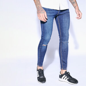 Men's Slashed Knee Jeans Super Skinny - Indigo Wash
