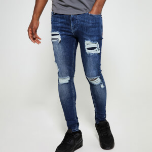 Men's Essential Super Stretch Distressed Jeans Skinny Fit - Indigo Wash