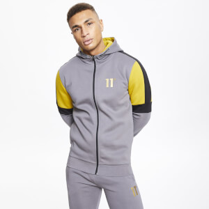 11 Degrees Cut And Sew Colour Block Full Zip Hoodie – Charcoal / Black / Gold
