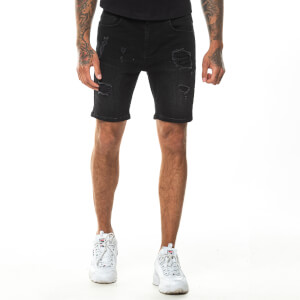Men's Rip And Repair Skinny Shorts - Washed Black