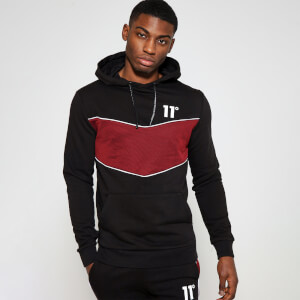 Men's Cut And Sew Piped Rib Panel Pullover Hoodie - Black/Red/White