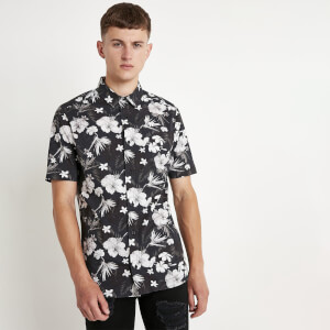 Men's Floral Short Sleeve Shirt - Black/White