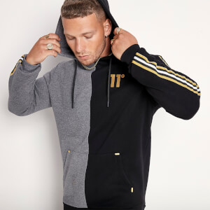Men's Colour Block Pullover Hoodie - Charcoal Marl/Black/Gold
