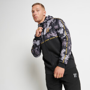 Camo Cut And Sew Poly Track Top With Hood - Black/Gold