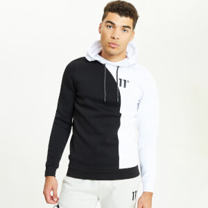 Men's Mixed Fabric Cut And Sew Pullover Hoodie - Black/White