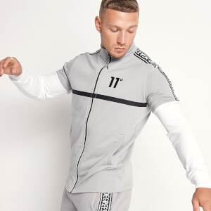 Men's Mixed Fabric Taped Full Zip Funnel Neck Top - Silver/White/Black