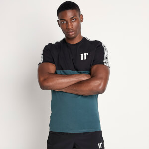 Men's Colour Block Taped T-Shirt - Darkest Spruce Green/Black/White
