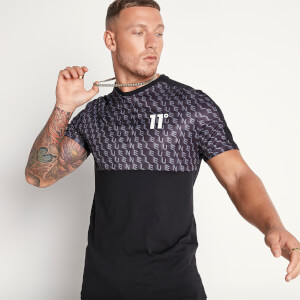 Men's Mixed Fabric Cut And Sew Printed T-Shirt - Black