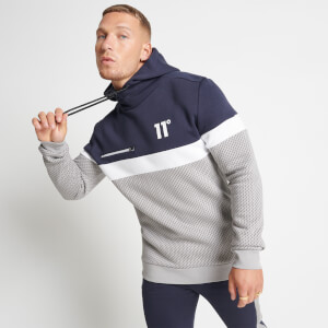 11 Degrees Colour Block Pullover Hoodie – Navy / White / Silver