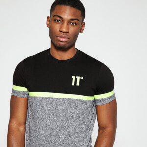 Men's Colour Block T-Shirt – Mid Grey Marl/Black/Limeade