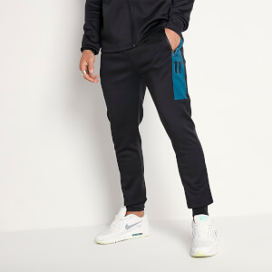 11 Degrees Men's Cut And Sew Poly Track Pants - Black/Midnight Blue