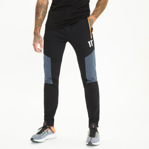 Mixed Fabric Cut And Sew Joggers Regular Fit - Black/Anthracite/Neon Orange