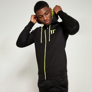 Men's Contrast Trim Poly Track Top With Hood - Black/Limeaide