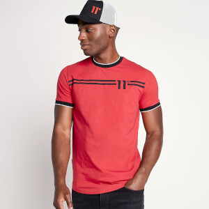 Men's Chest Stripe Muscle Fit Ringer T-Shirt - Inferno Red