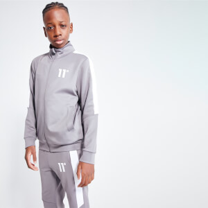 Junior Cut And Sew Funnel Neck Tracksuit - Steel/White