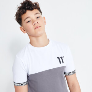 Junior Cut And Sew Taped Cuff T-Shirt – Steel/White