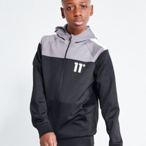 11 Degrees Junior Cut and Sew Poly Track Top With Hood – Black / Anthracite – Black / Steel / Whit