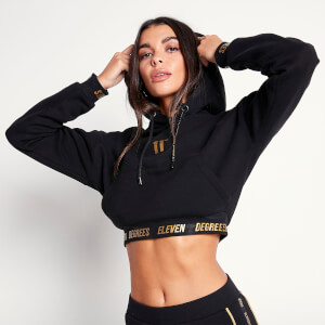 Women's Signature Cropped Pullover Hoodie - Black/Gold